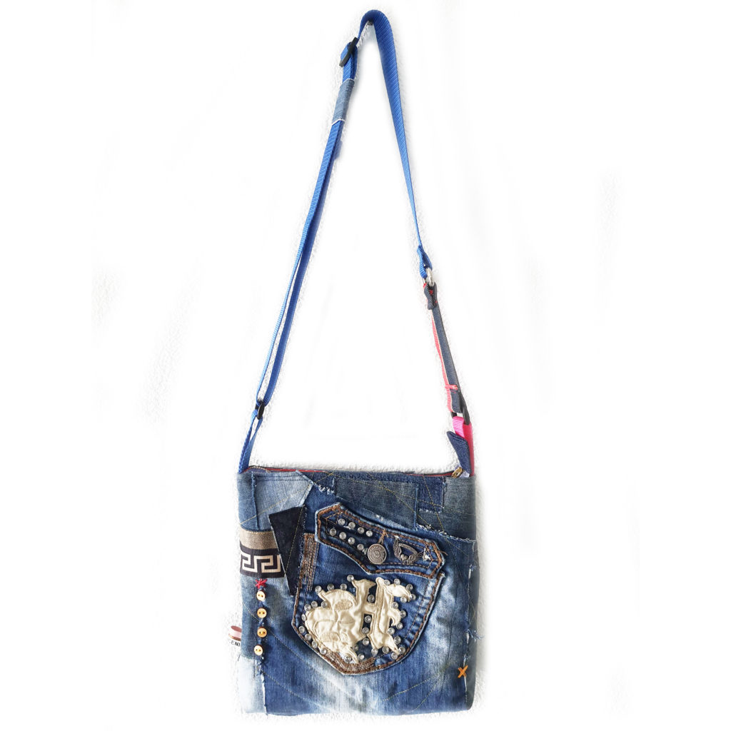 Swiss jeans boho bag, hippie chic, upcycled jeans bag, recycled jeans bag, denim bohemian tasche swiss made