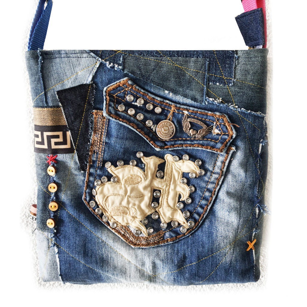 Swiss jeans boho bag, hippie chic, upcycled jeans bag, recycled jeans bag, denim bohemian tasche swiss made