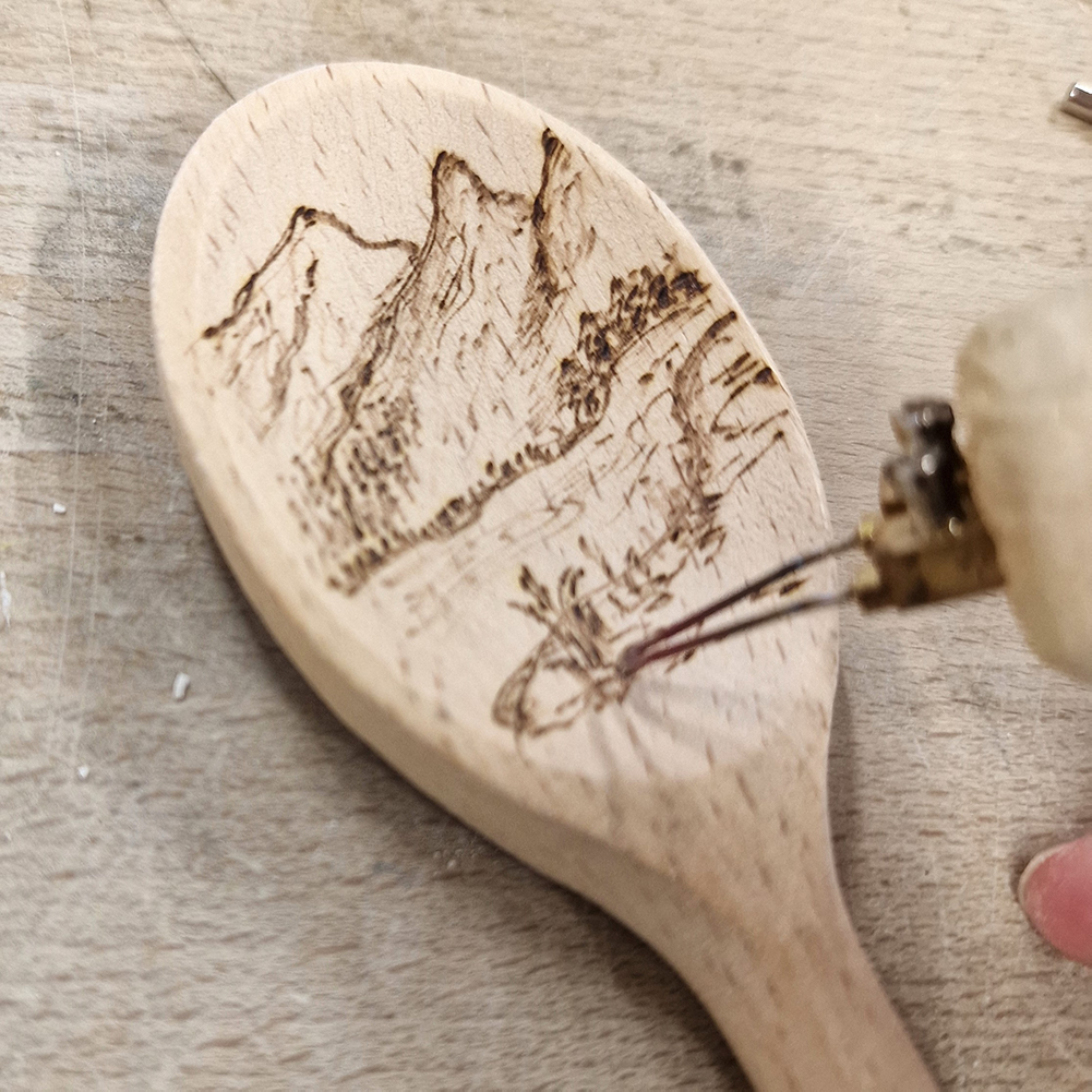 A wooden, hand-fired kitchen spoon